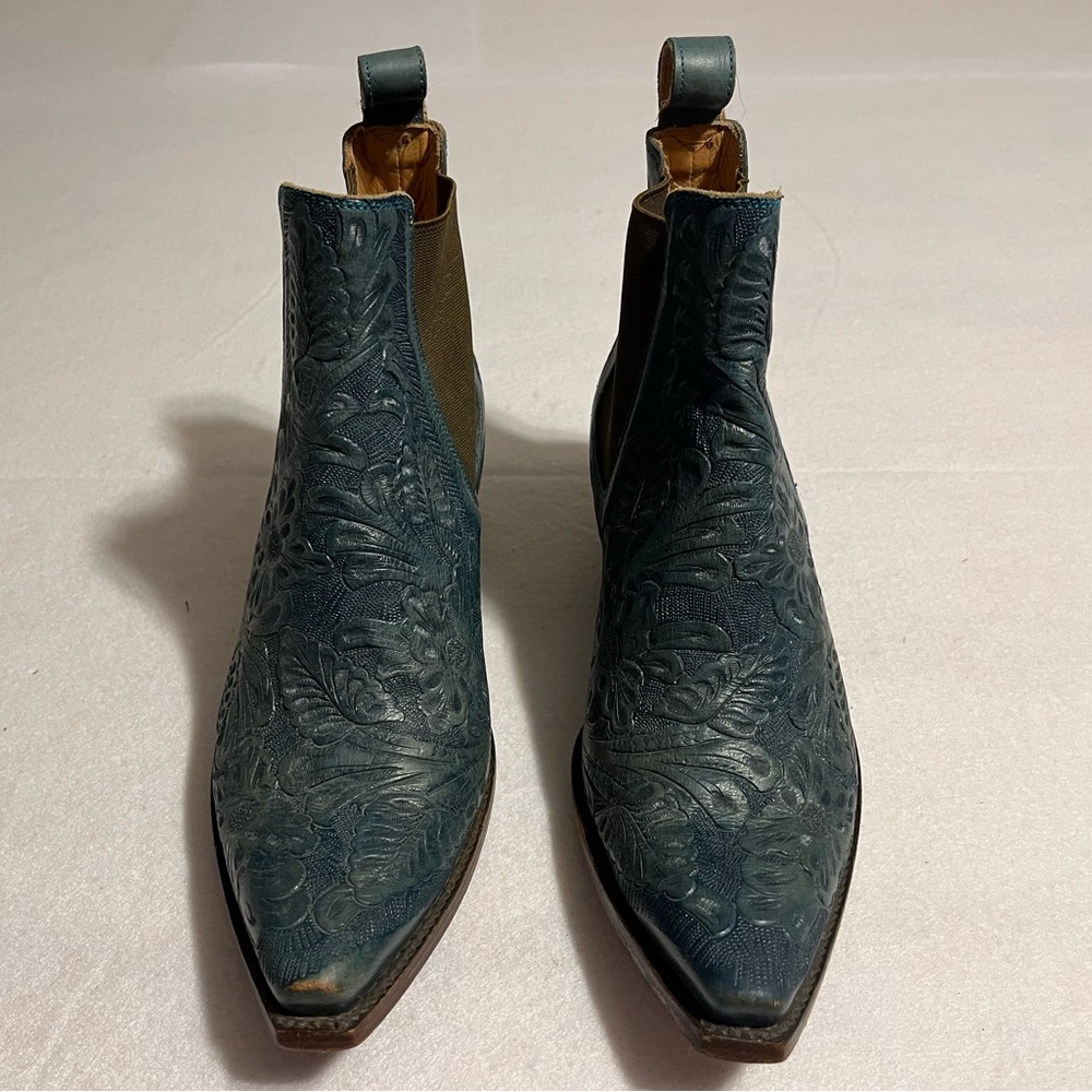 Old Gringo Boot Star Men’s 7D 9-150 Wyoming Blue Jeans TOOLED Leather Boots - Picture 7 of 13